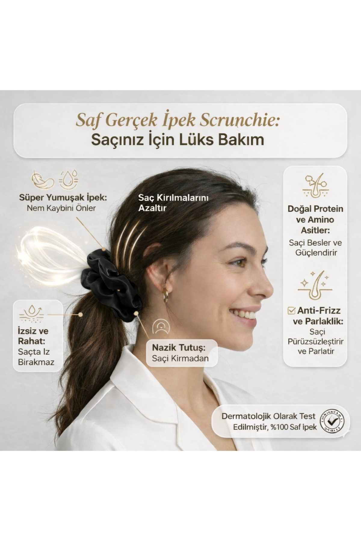 zau %100 Saf İpek Scrunchie Saç Tokası(Özel Kılıfı İle) görsel 2