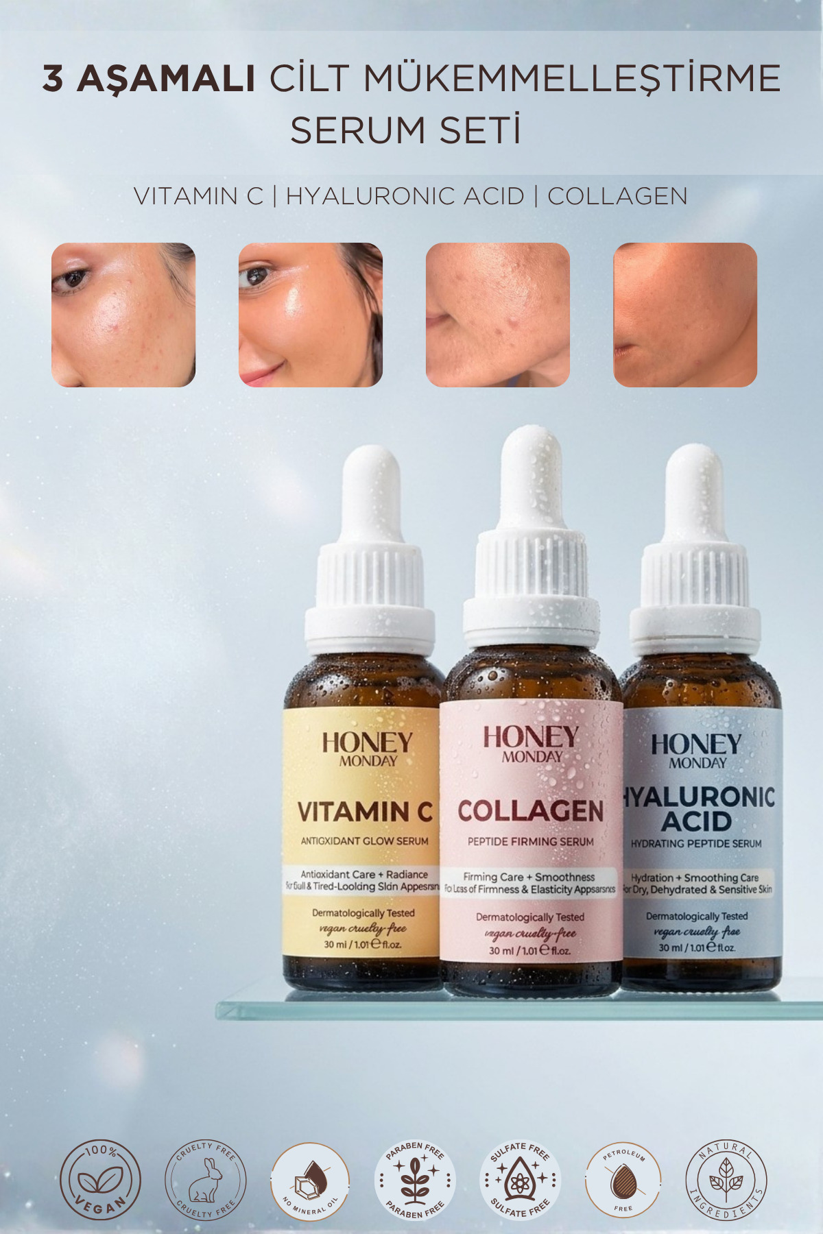 3 Aşamalı Cilt Mükemmelleştirme Serum Seti | Antioksidan Işıltı, Peptit Nemlendirici, Sıkılaştırıcı — 89714290 — تصویر 2 از 8