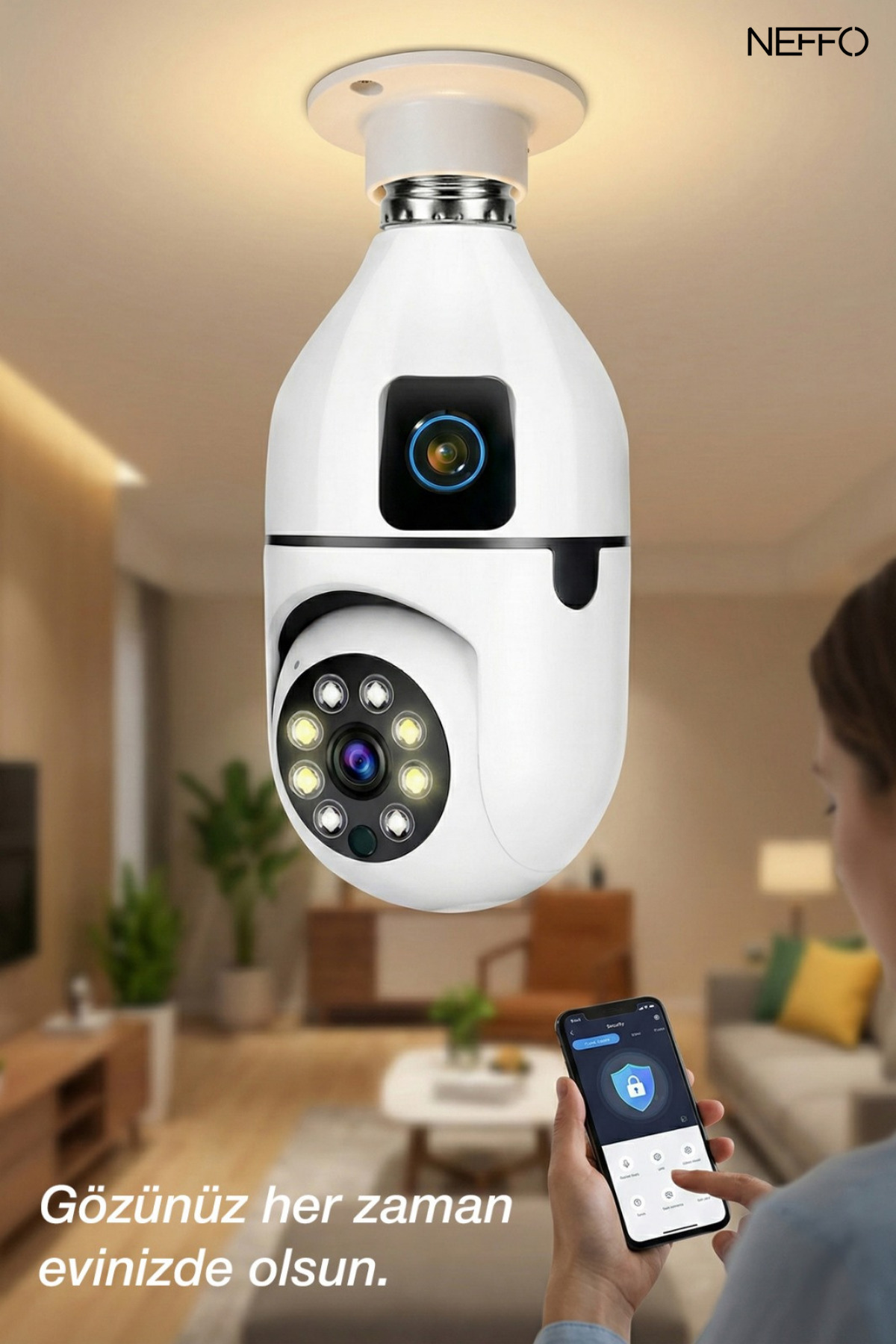 NEFFO Ampul Kamera Harekete Duyarlı Gece Görüşlü Kablosuz Bebek Izleme Kamerası Güvenlik Akıllı Wifi fotoğrafı 2 (önizleme)
