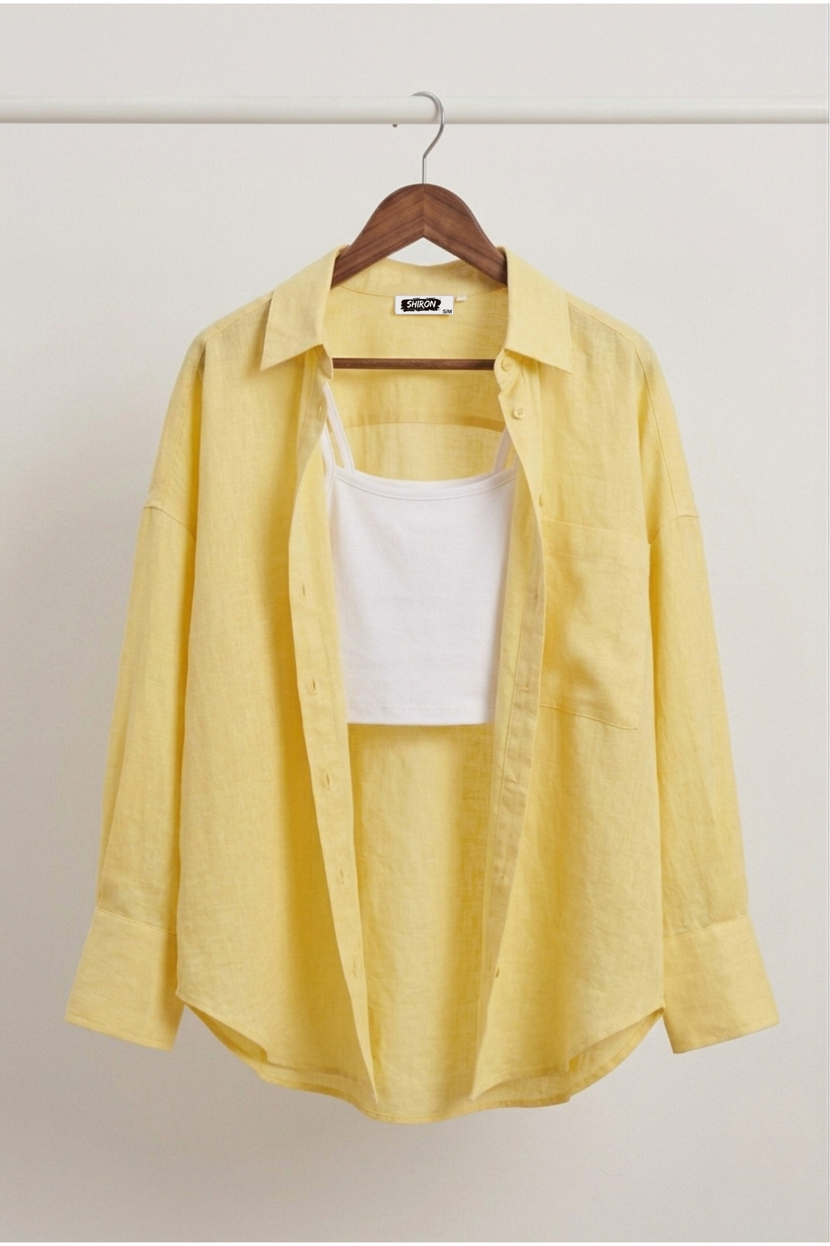 Shiron Sportswear&Company Луксозна, качествена, жълта дамска ленена риза с от...