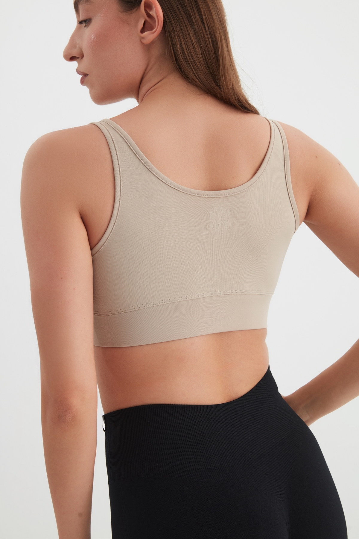 cervus Spor Büstiyer Fermuar Detaylı Crop Top Bej görsel 4