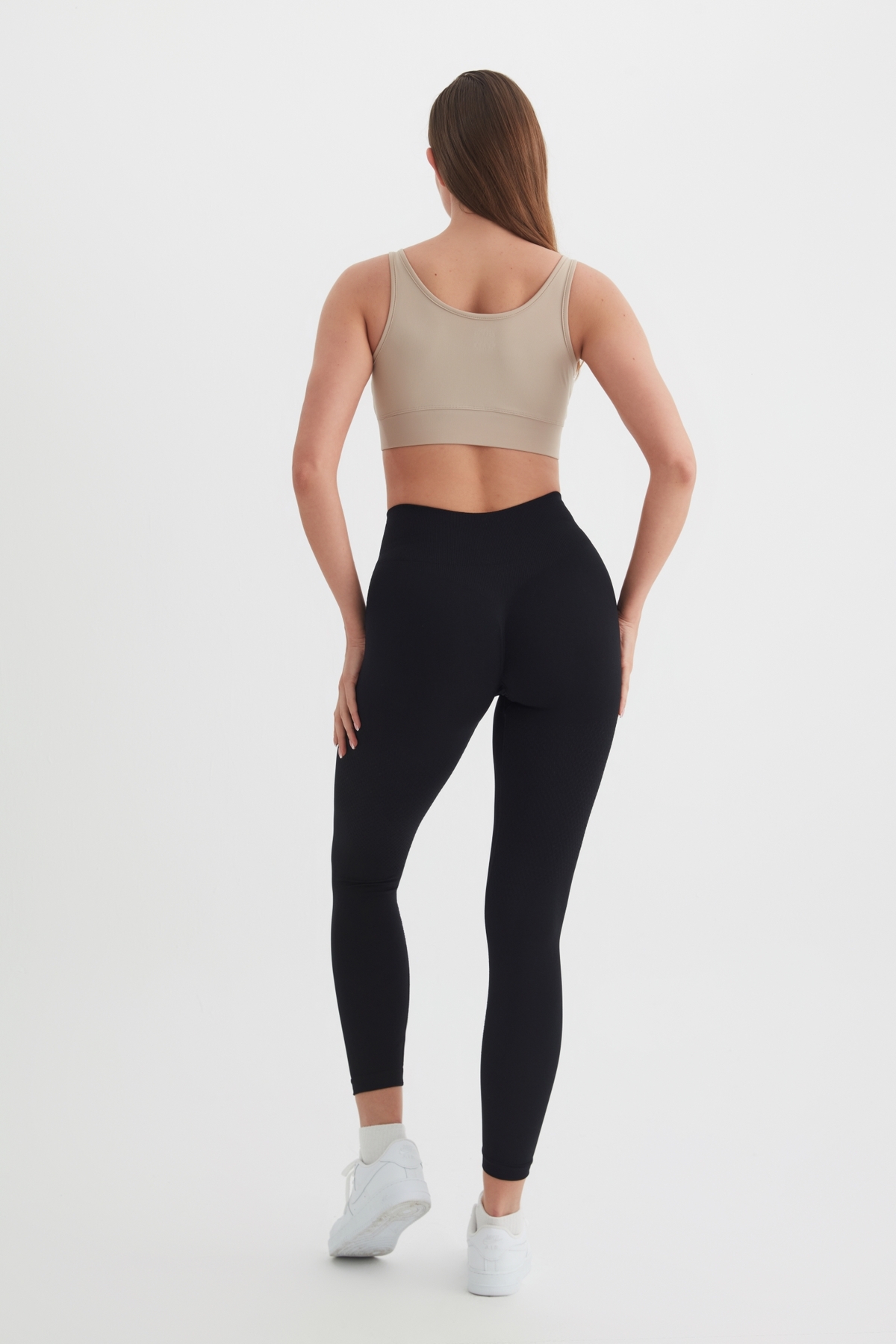 cervus Spor Büstiyer Fermuar Detaylı Crop Top Bej görsel 6