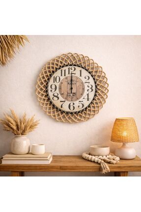 home inn Bohem Natural/Siyah İp Detaylı Duvar Saati – Modern Görünümlü Dekora...