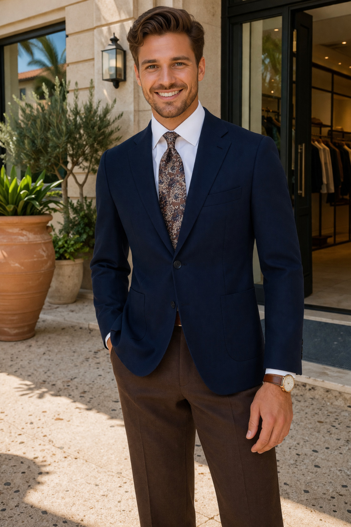 Sergio Ferraro  Lacivert Spor Klasik İtalyan Stil Slim Fit Erkek Blazer Ceket