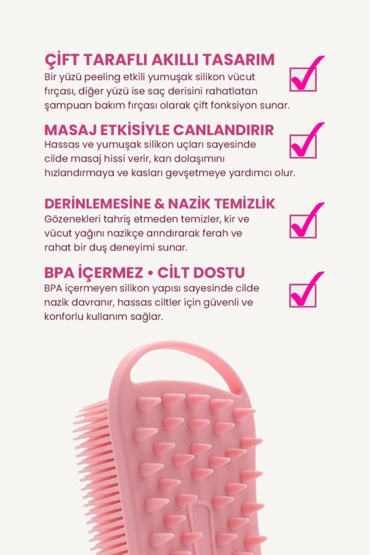 Çift Taraflı Silikon Vücut Ve Saç Bakım Fırçası, Saç Ve Vücut Derisine Masaj Yapan Şampua — TYC00496091179 — تصویر 3 از 4