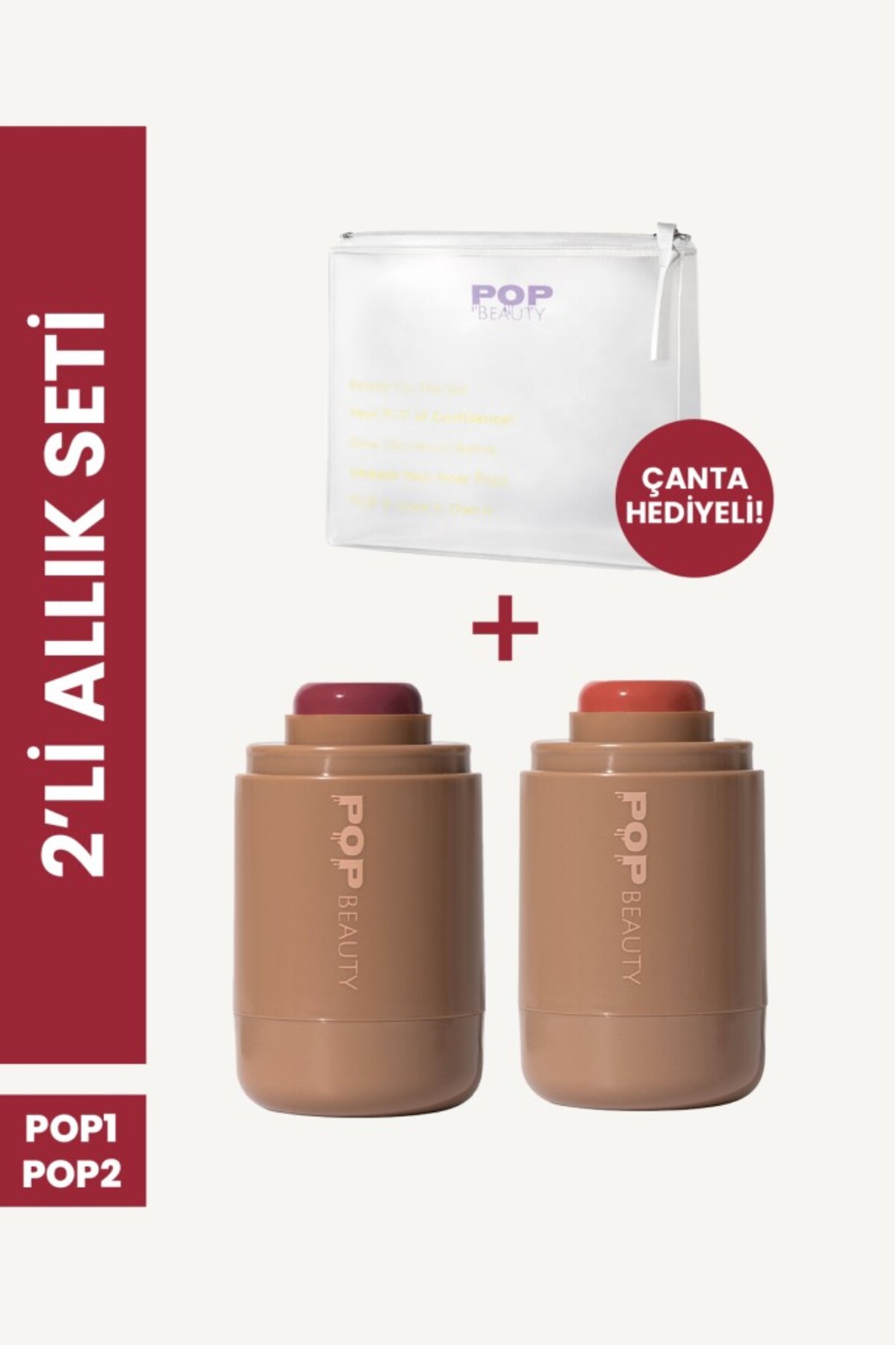 ست رژگونه استیکی رنگی گونه و لب (۲ رنگ رژگونه و کیف آرایش) — رنگارنگ POPSTICKBLUSH3