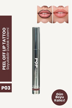 POP Beauty Soyulabilir Dudak Kalemi - Peel-Off Lip Tattoo, P03, KAHVERENGİ 86...