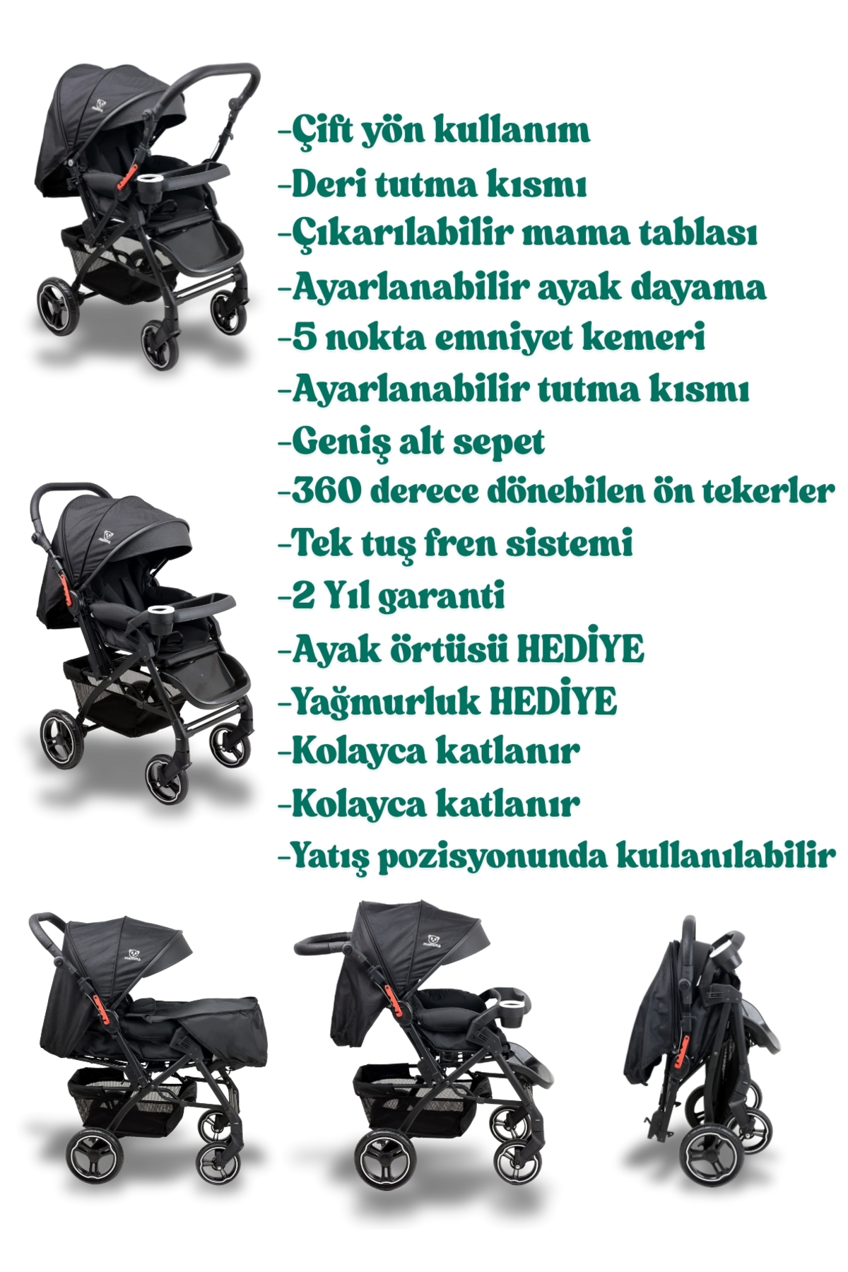 miracool Mamma Elit Bebek Arabası / Ayak örtüsü ve yağmurluk hediye fotoğrafı 3 (önizleme)