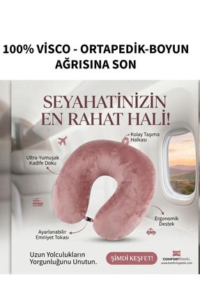 Armegeda Visco Ortopedik Kadife Seyahat Boyun Yastığı Pembe| Rahat Uyku Destekği