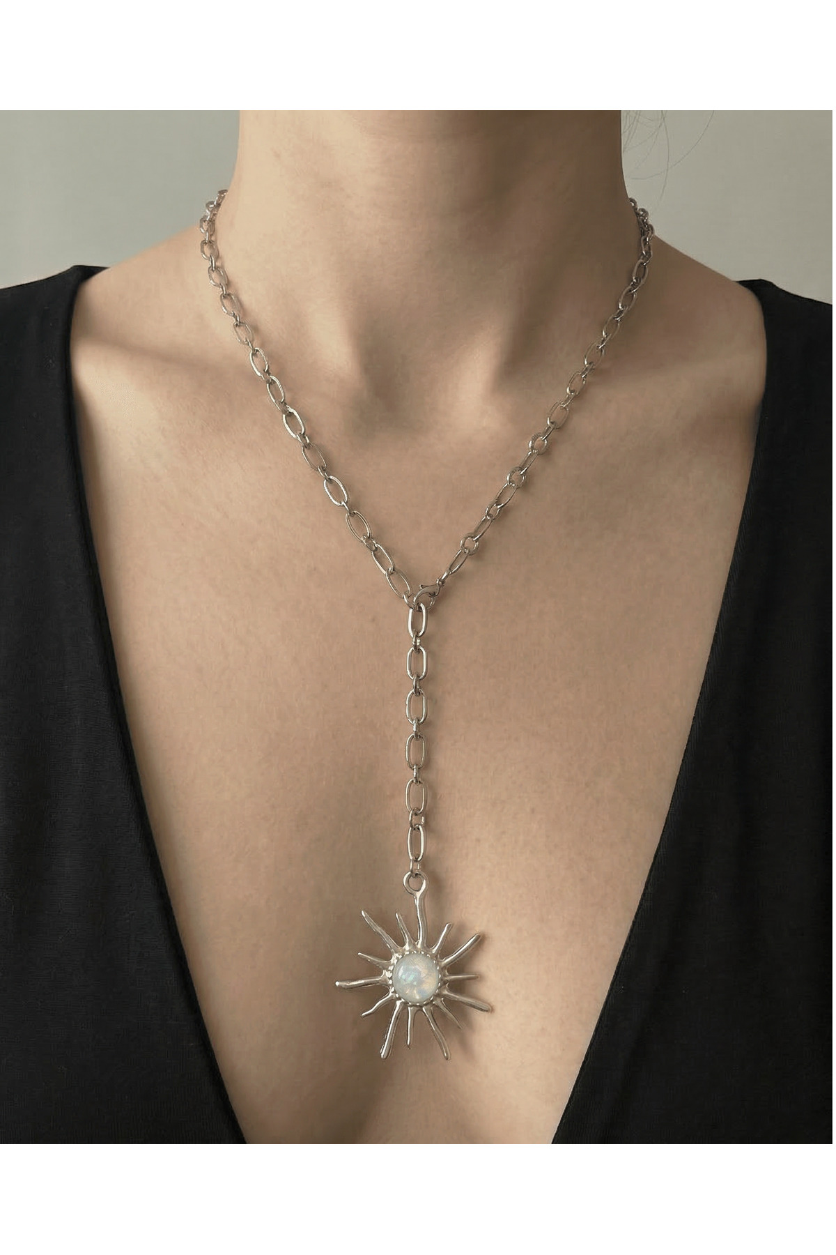 BIG STAR LONG Y CHAIN SILVER COLOR 60 CM NECKLACE