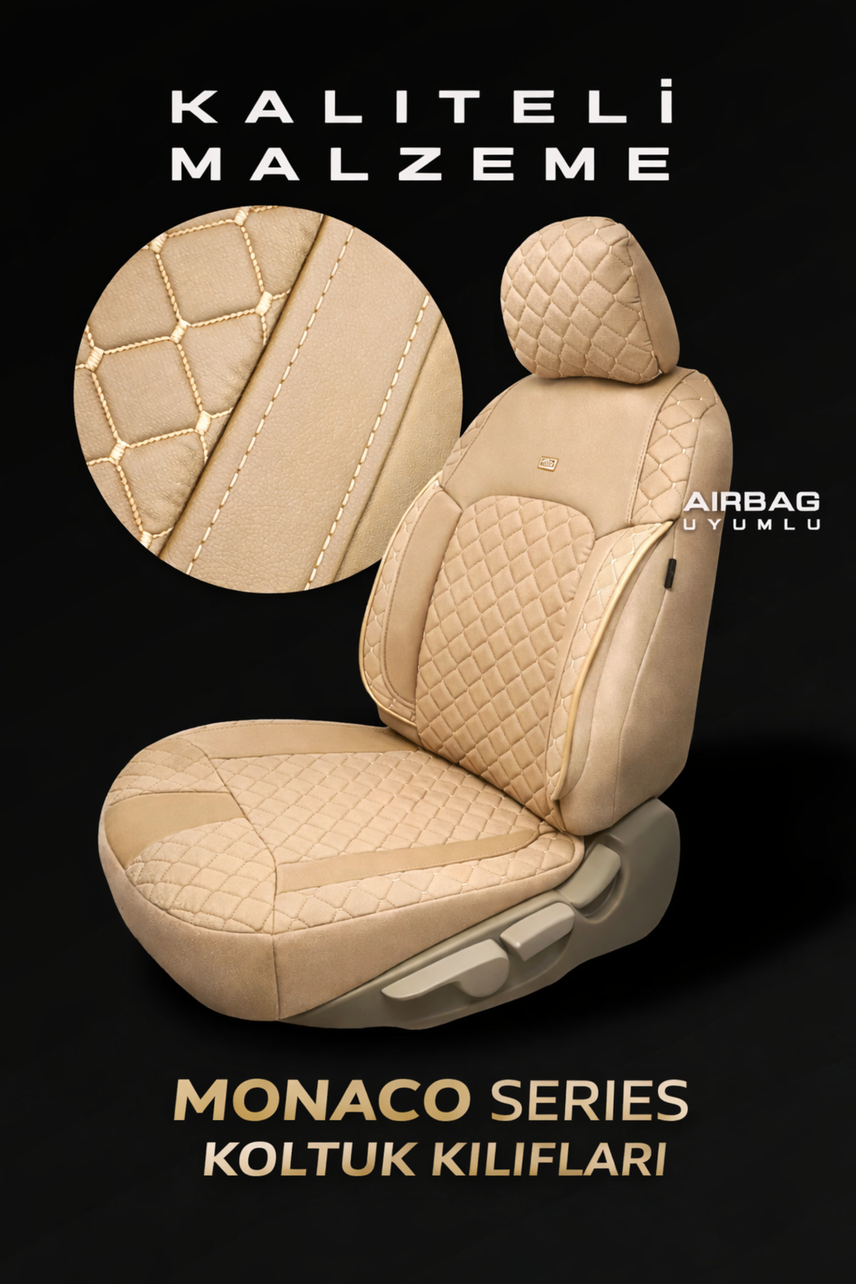 Mercedes A Serisi 2017 ve Sonrası Uyumlu Monaco Serisi Bej Koltuk Kılıfı — alternatif görsel