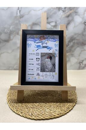 Atelier Baskı Kişiye Özel İsimli Mavi Bebek Anı Kartı - 15x21 cm Lüks Çerçeveli