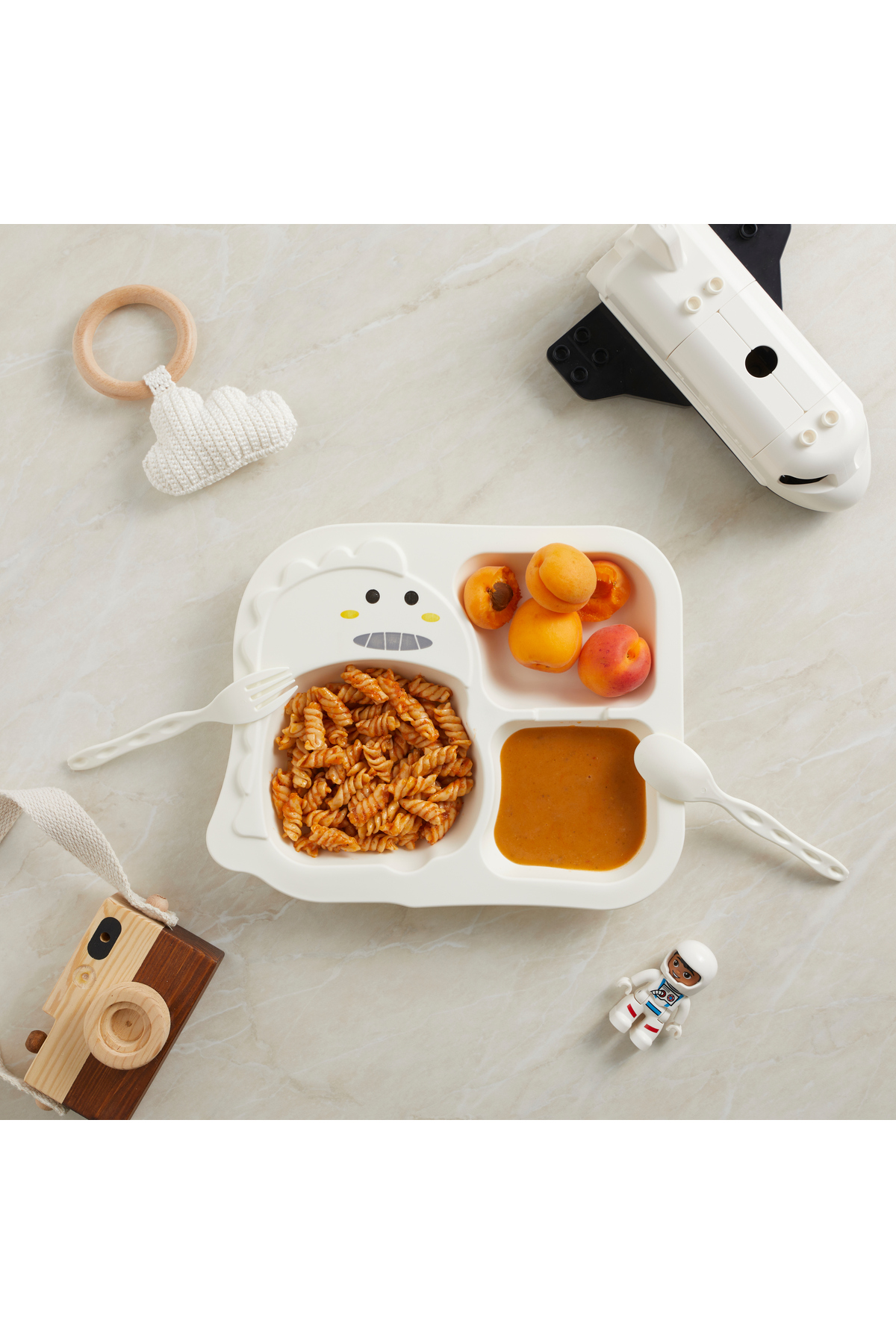 tinibud Bebek Bölmeli Mama Tabağı Kaşık Çatal Seti PP Kırılmaz 400 ml Dayanıklı 22.3x27.4x3.7 cm fotoğrafı 2 (önizleme)