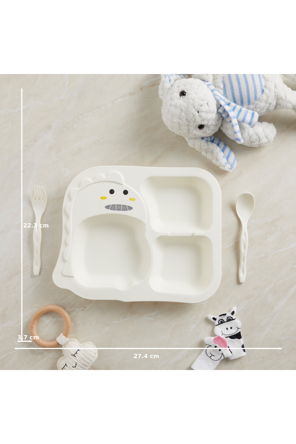 tinibud Bebek Bölmeli Mama Tabağı Kaşık Çatal Seti PP Kırılmaz 400 ml Dayanıklı 22.3x27.4x3.7 cm fotoğrafı 5 (önizleme)