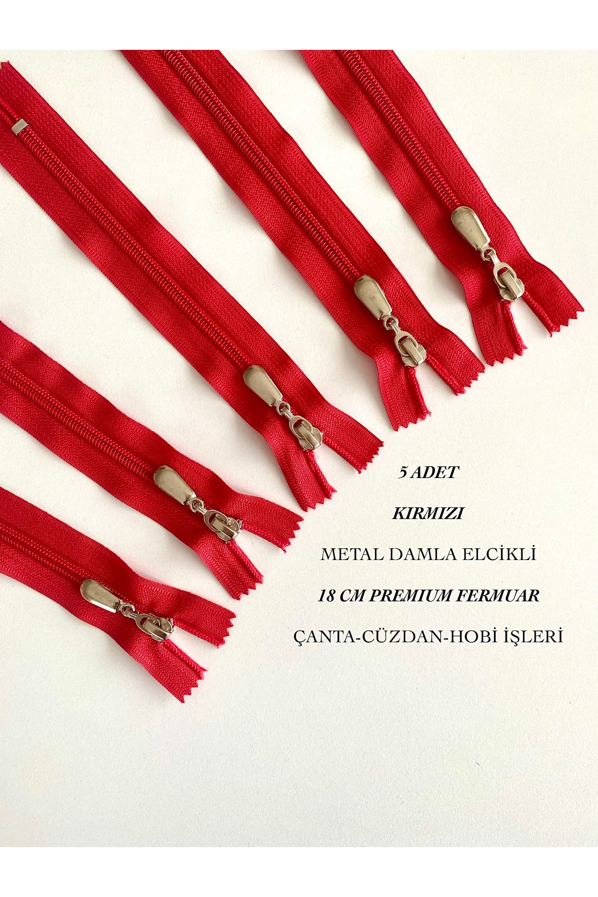 5 Pieces Red Color Metal Drop Handle Quality 18 Cm Bag, Wallet, Zipper for Hobby Works