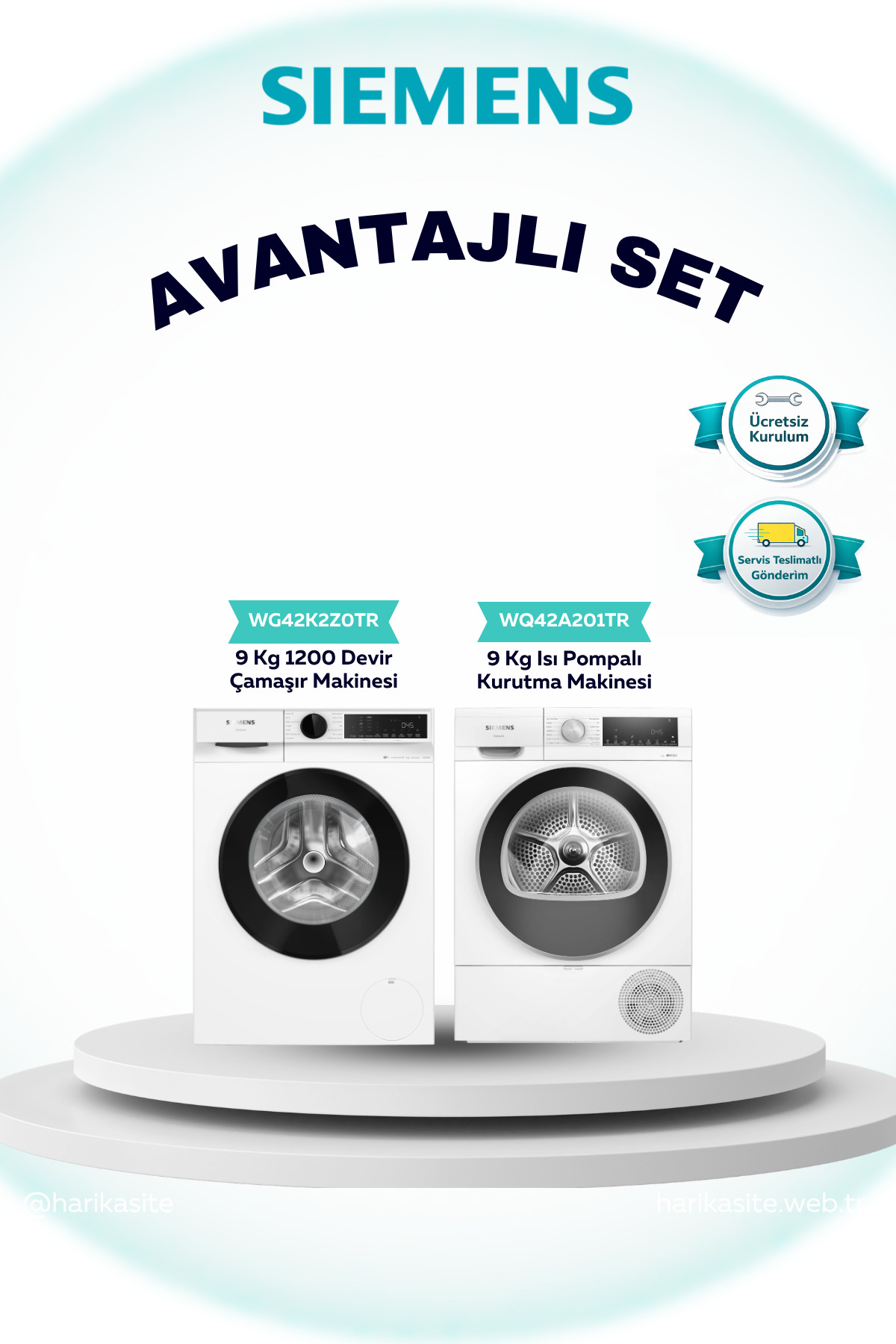 Siemens 2'li Set 9 KG Çamaşır(WG42K2Z0TR) 9 KG Kurutma(WQ42A201TR