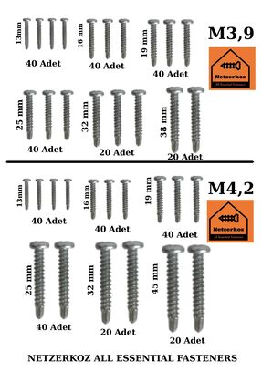 Netzerkoz 420 parça 12 çeşit YSB Akıllı Vida Seti-(M3.9-M4.2)Yıldız Silindir ...