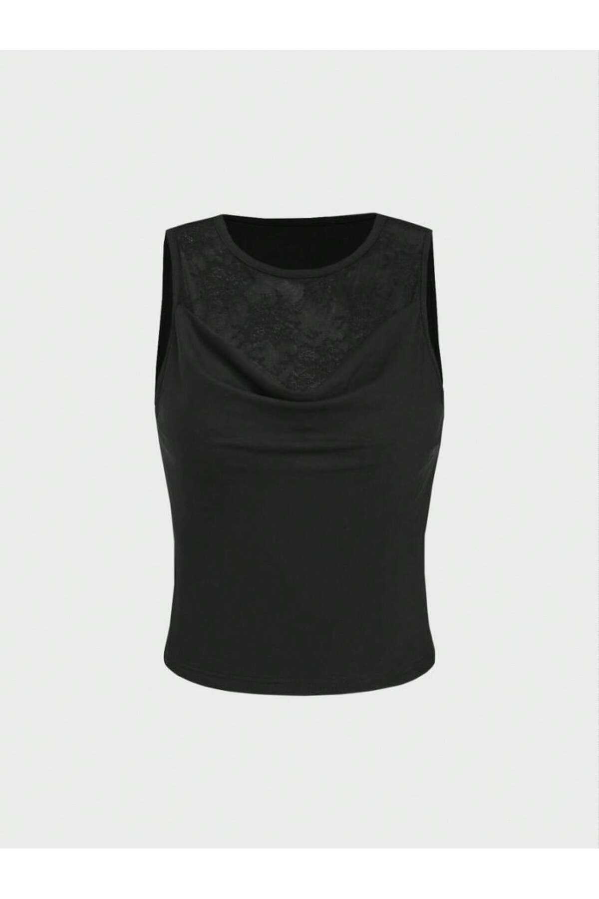 Wild Flower  Kadın Siyah Crop Bluz Dantel Yaka Detaylı Vücuda Oturan Şık Tasarım - Görsel 7