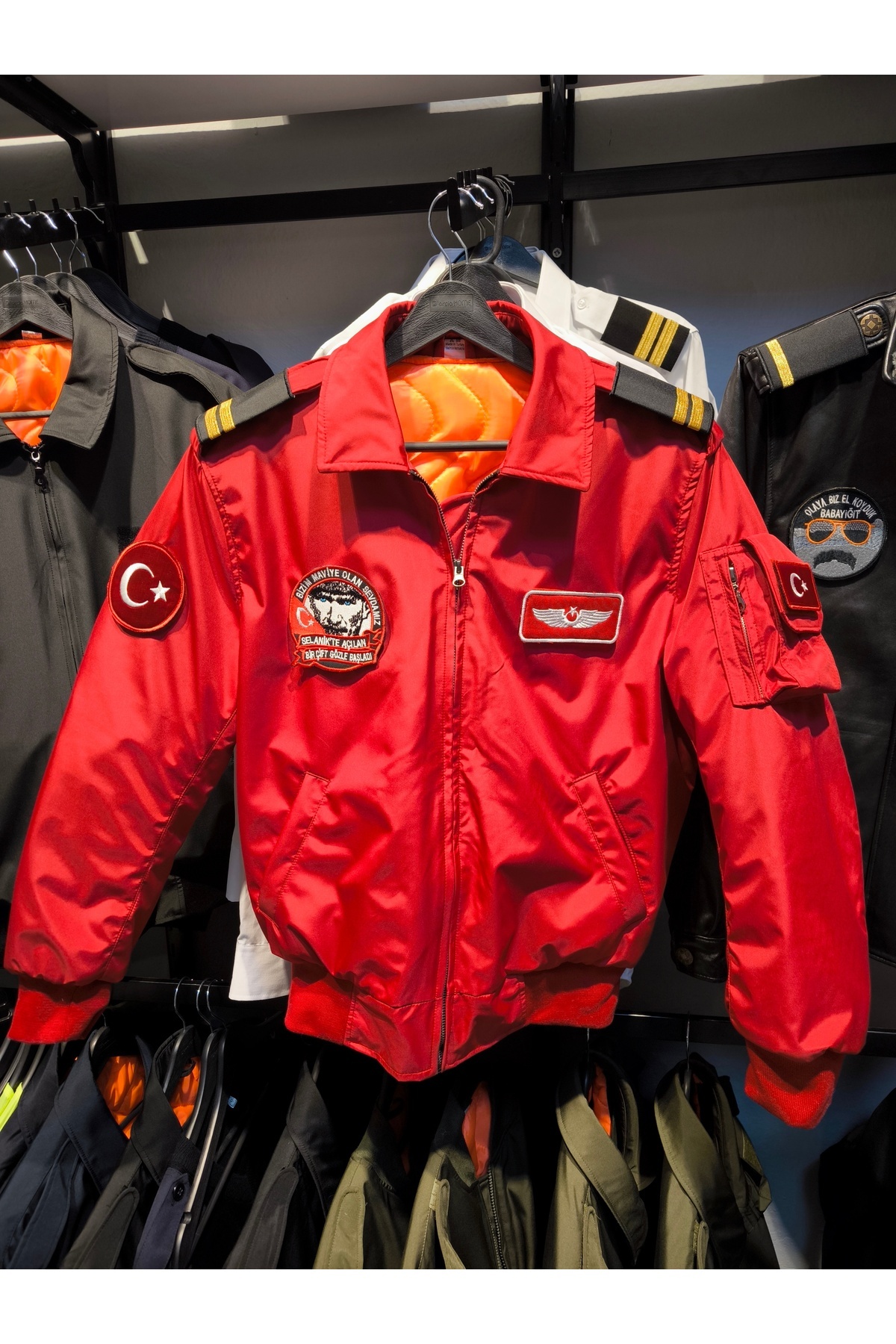 mont Pilot Uçuş Montu - Kırmızı Renk - Bomber