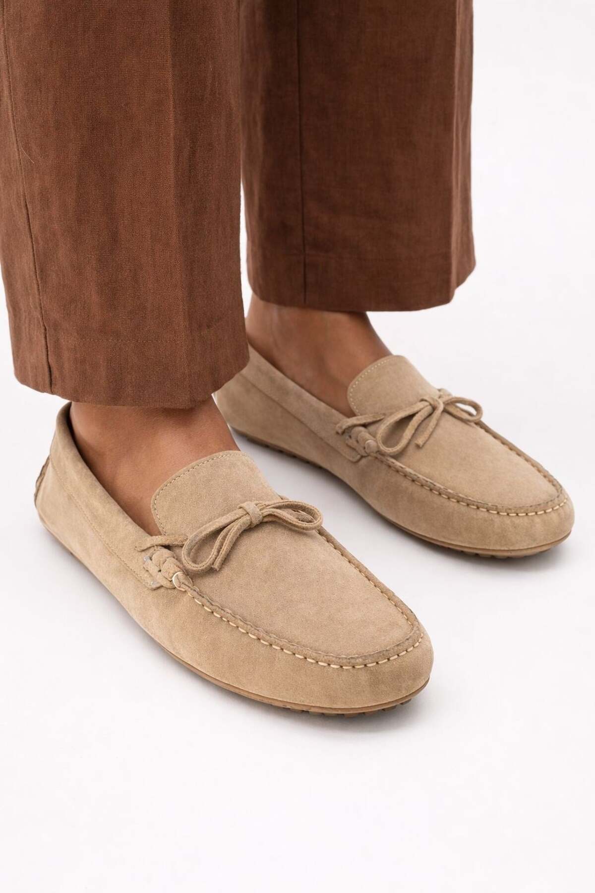 VARNAS Erkek Bej Süet Hakiki Deri Bağcıklı Driver Loafer Günlük Casual Ayakkabı - Glader görsel 2