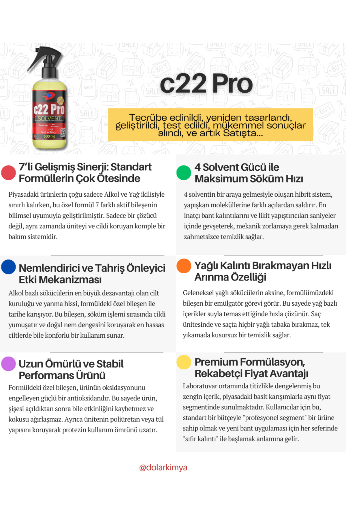 c22 Pro - Protez Saç Bant Sökücüsü Temizleyicisi - 2 x 500 mL (c22 Alkol Bazlı) — c22Pro/SP500x2 — تصویر 3 از 5