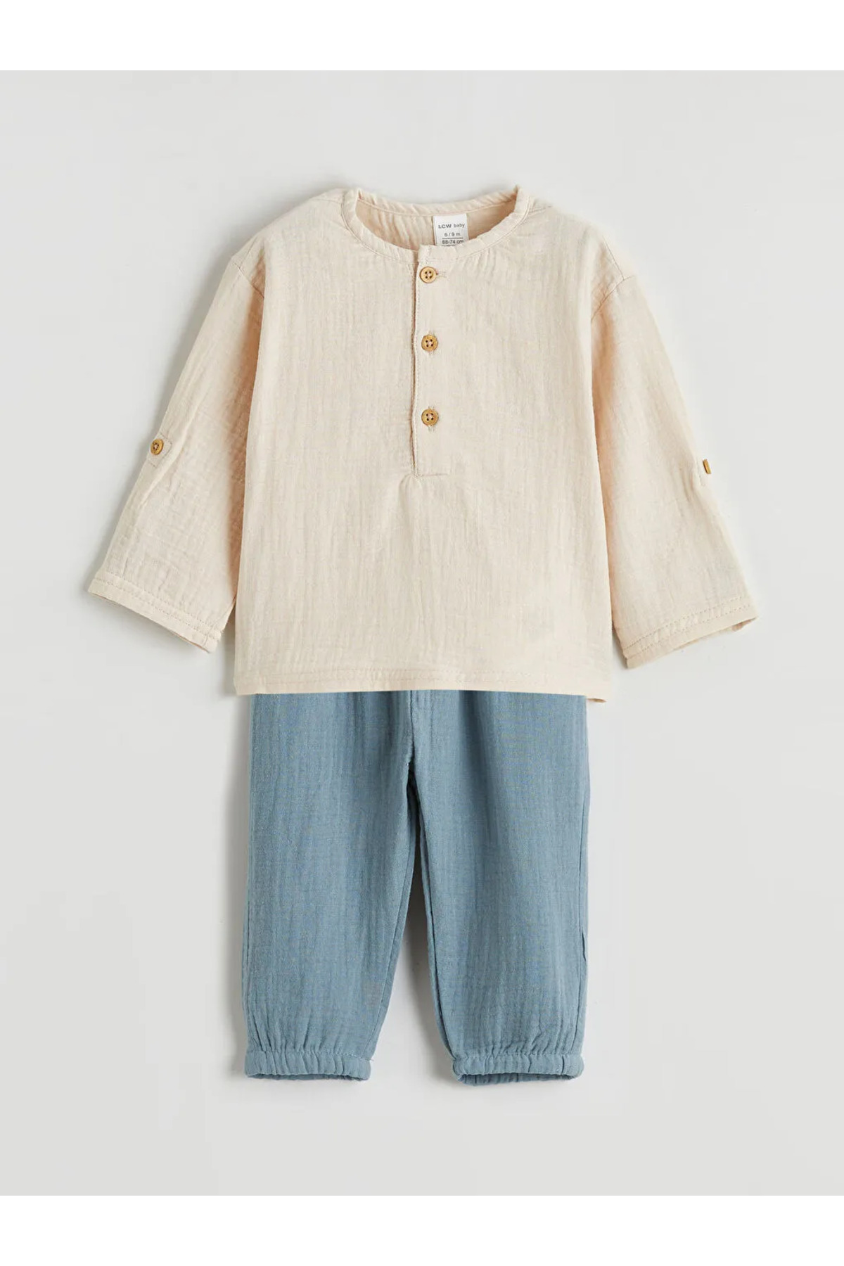 LC Waikiki Bej Erkek Bebek Müslin Gömlek ve Pantolon fotoğrafı 5 (önizleme)