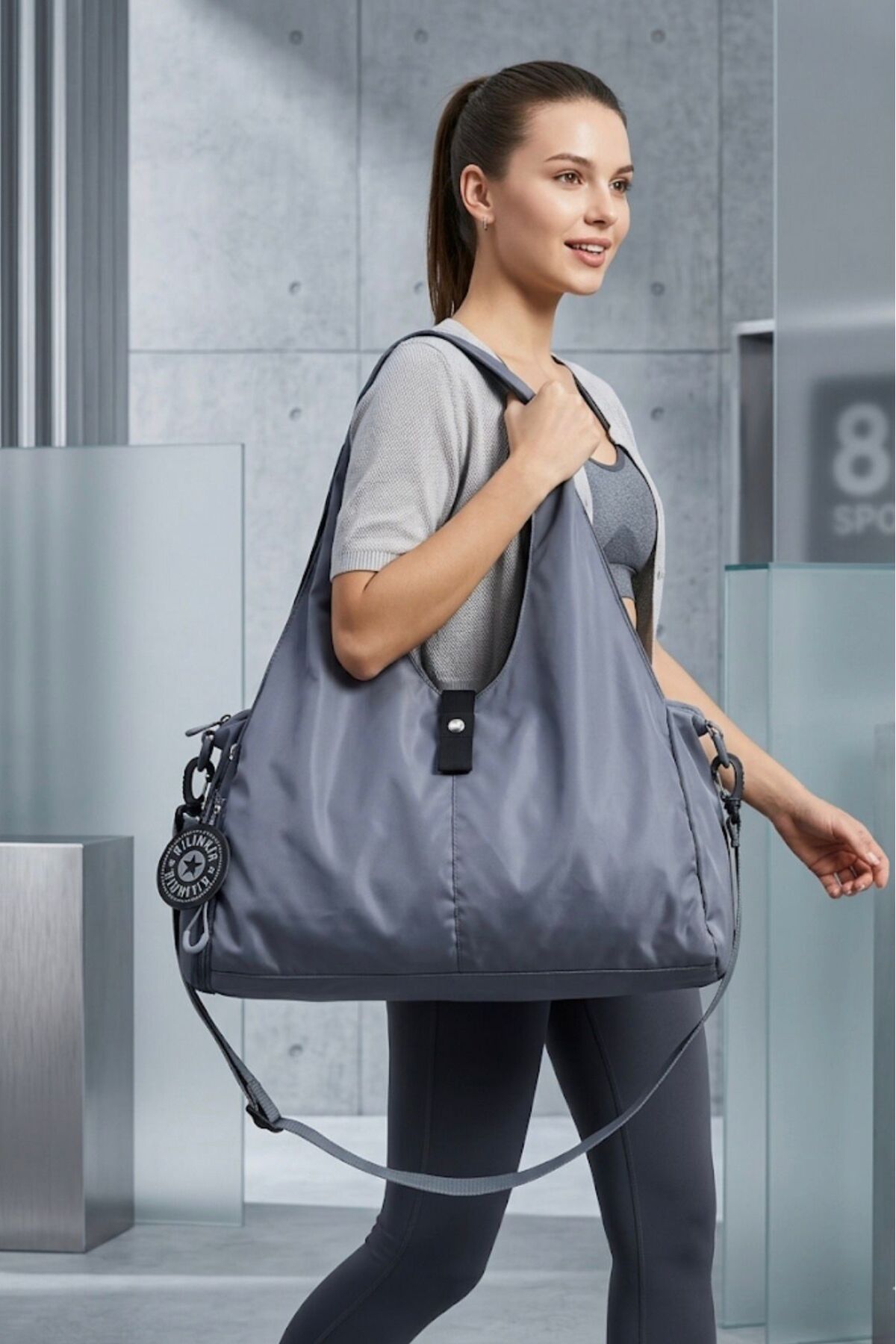 Gray TUNUS Crinkle-Style Women's Multi-Compartment Handbag, Shoulder and Crossbody Bag - Spacious görünüm 2