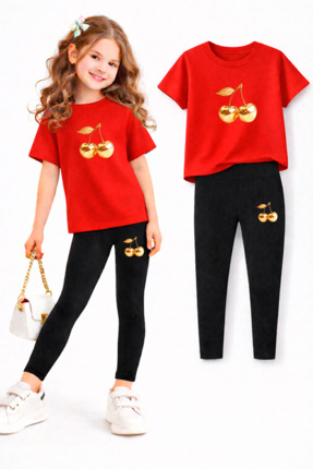 genosha Kız Çocuk Tayt ve T-shirt Takım/ Anne-Kız Kombin