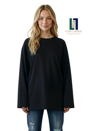 Grafftee Clothing Geniş Kol Oversize Uzun Kollu Siyah Tshirt %100 Pamuklu Bas...