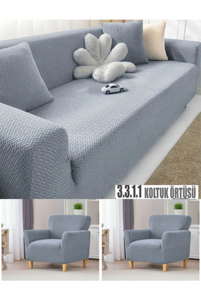 zilale Tuğla Desen Koltuk Örtüsü Lastikli Kayma Yapmayan 3 3 1 1 takım Çekyat...