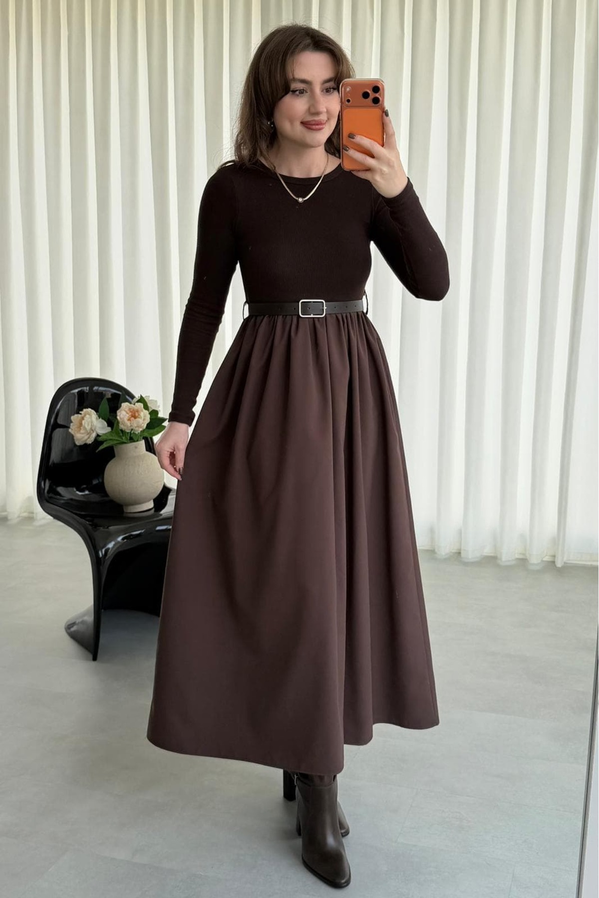 MaziButik Kemerli Poplin Detay Elbise görsel 7