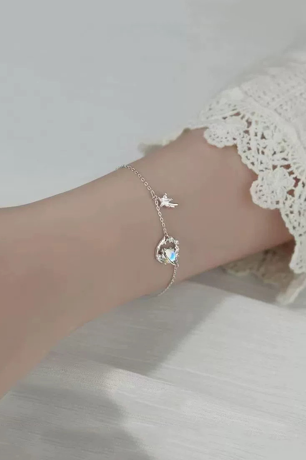TREND COLLECTİON Yıldız & Satürn Figürlü Mavi Taşlı Gezegen Bileklik, Minimal Şık Tasarım görsel 5