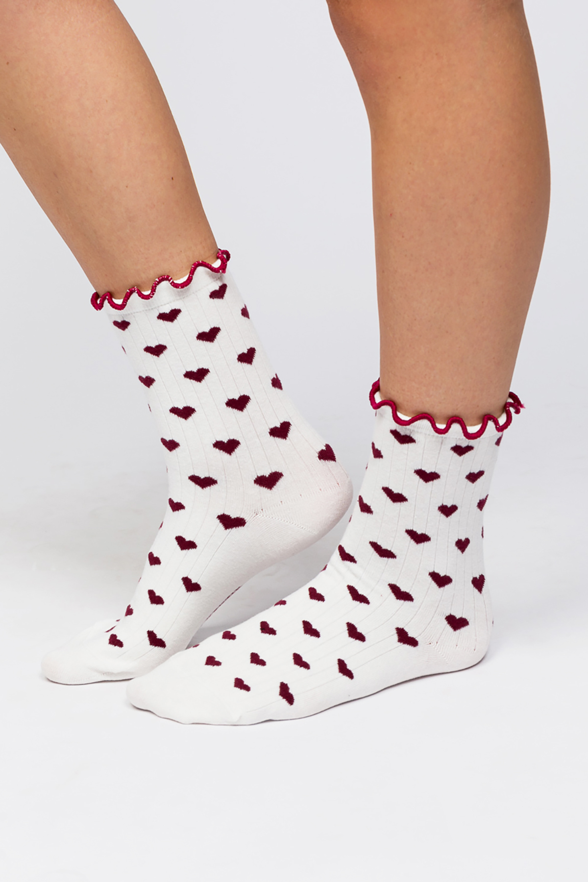 Paul Kenzie Ruffle Çorap - Burgundy Hearts görsel 3