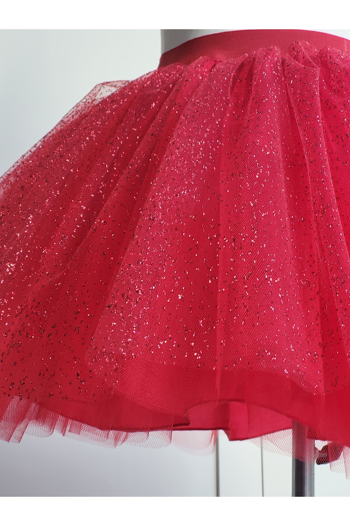 Handmade  Kız Çocuk Kırmızı Simli Tütü Etek - Görsel 3