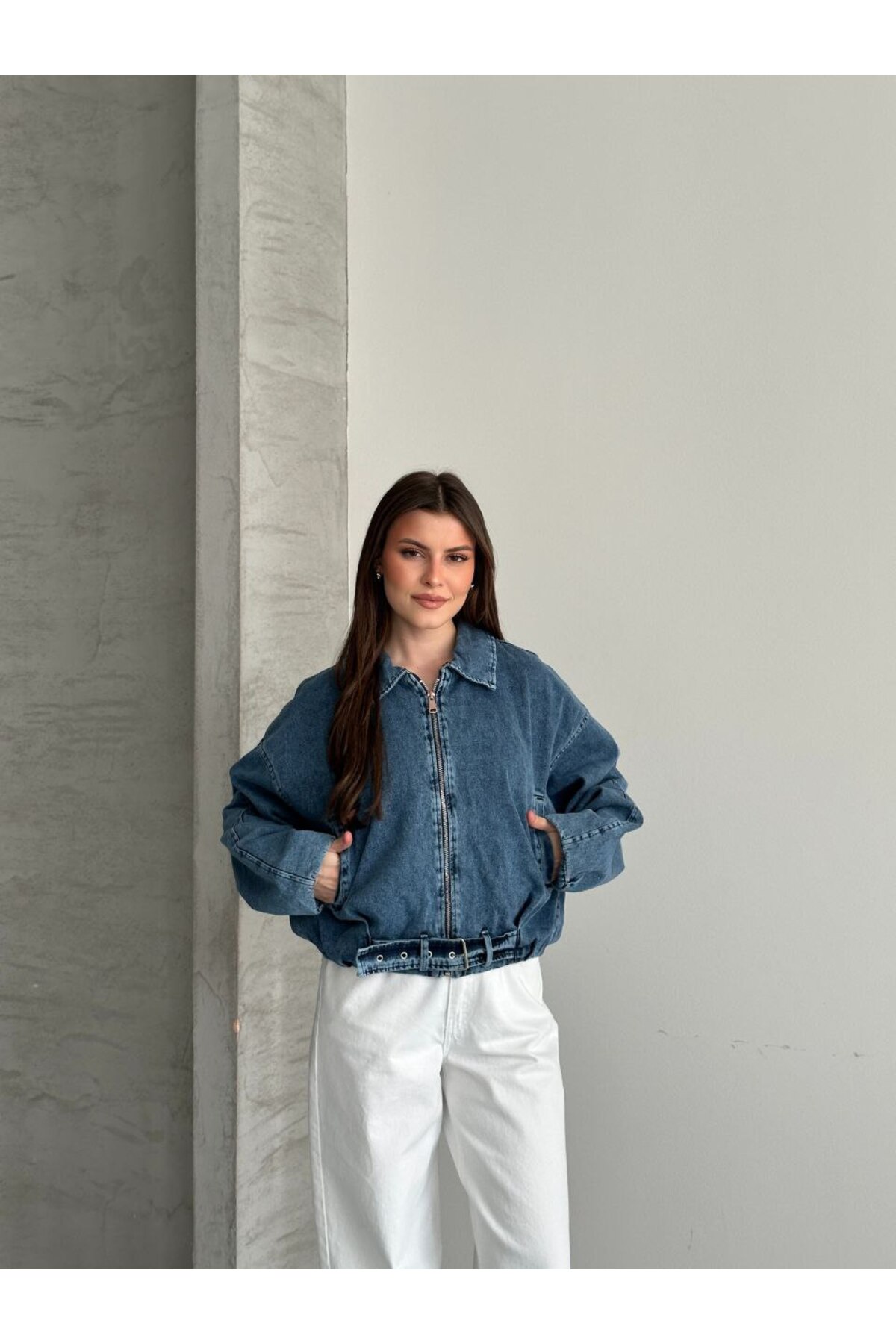 moda çağdaş Premium Mavi Kot Ceket Oversize-Trend Sokak Modası görsel 3