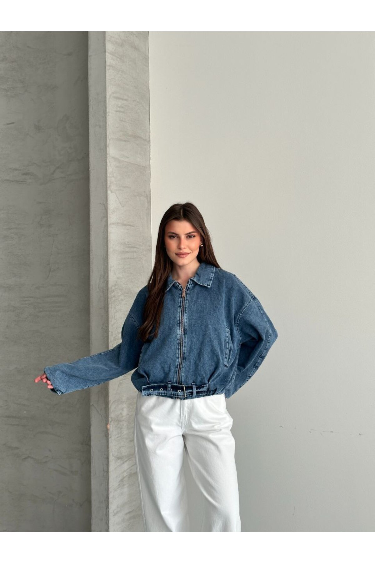 moda çağdaş Premium Mavi Kot Ceket Oversize-Trend Sokak Modası görsel 6