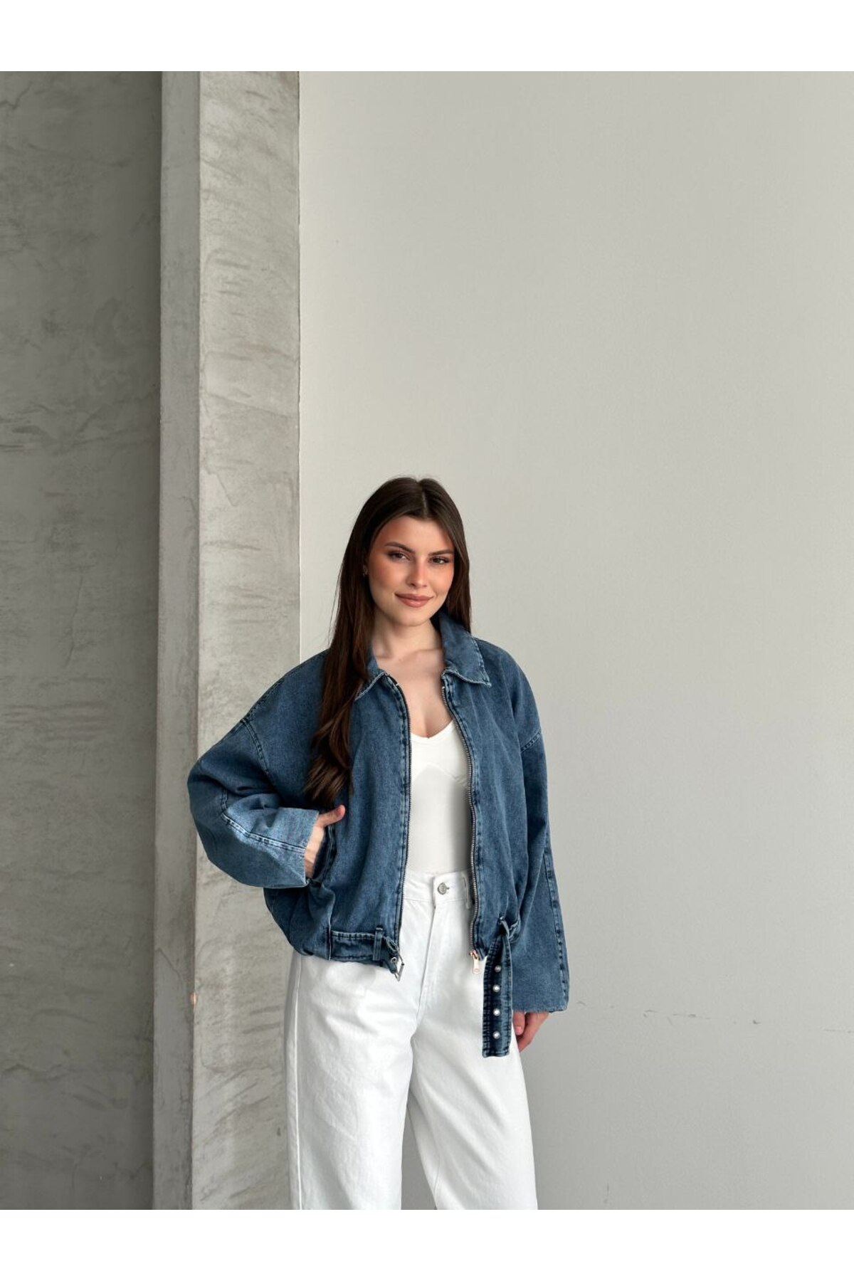 moda çağdaş Premium Mavi Kot Ceket Oversize-Trend Sokak Modası görsel 7