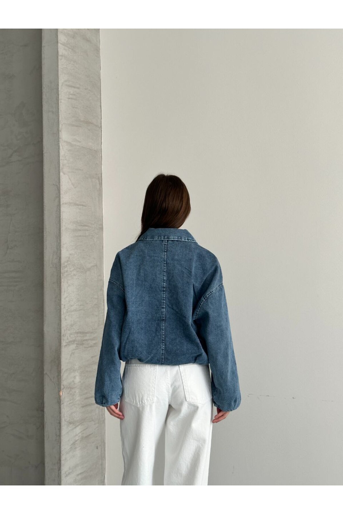 moda çağdaş Premium Mavi Kot Ceket Oversize-Trend Sokak Modası görsel 5