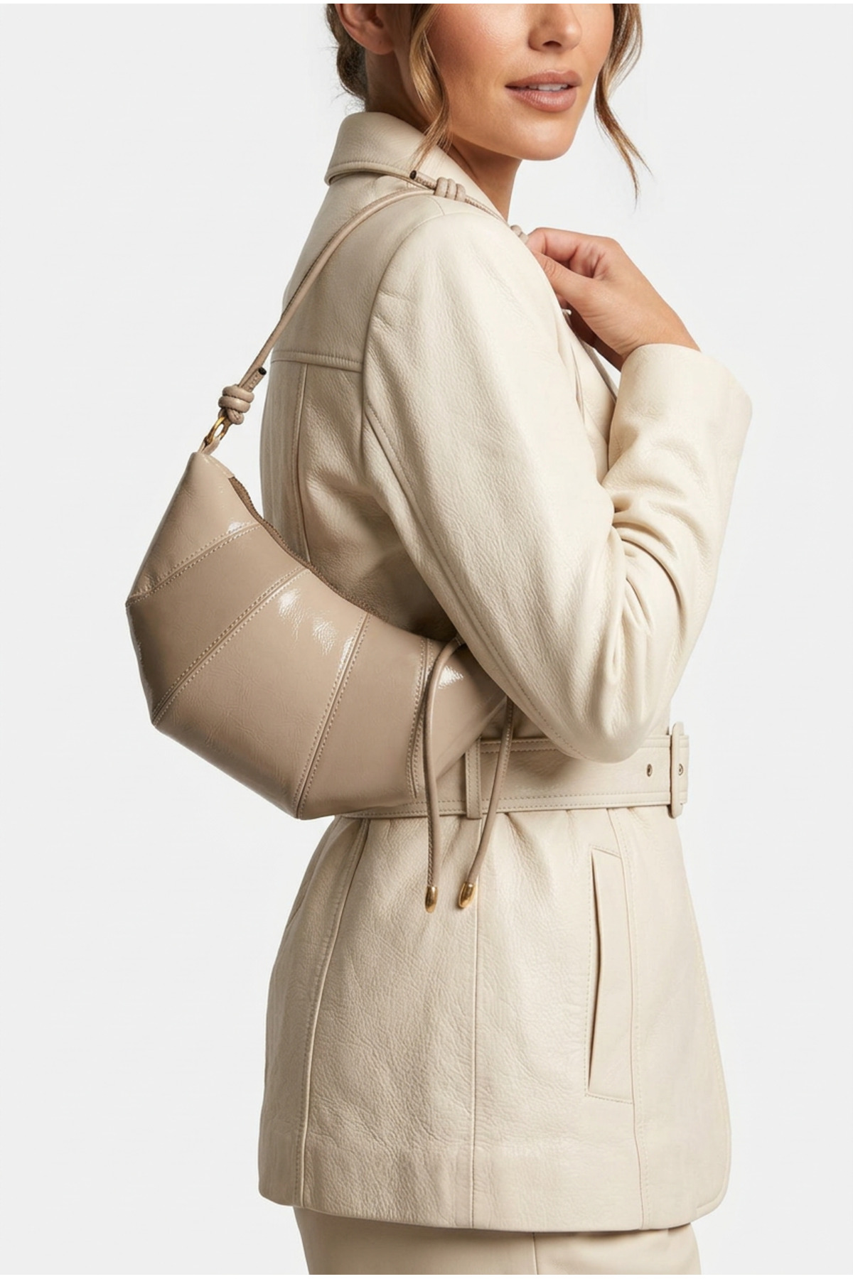 Faux Leather Bohemian Style Wade Women's Crossbody Bag with Rope Pendant Detail White