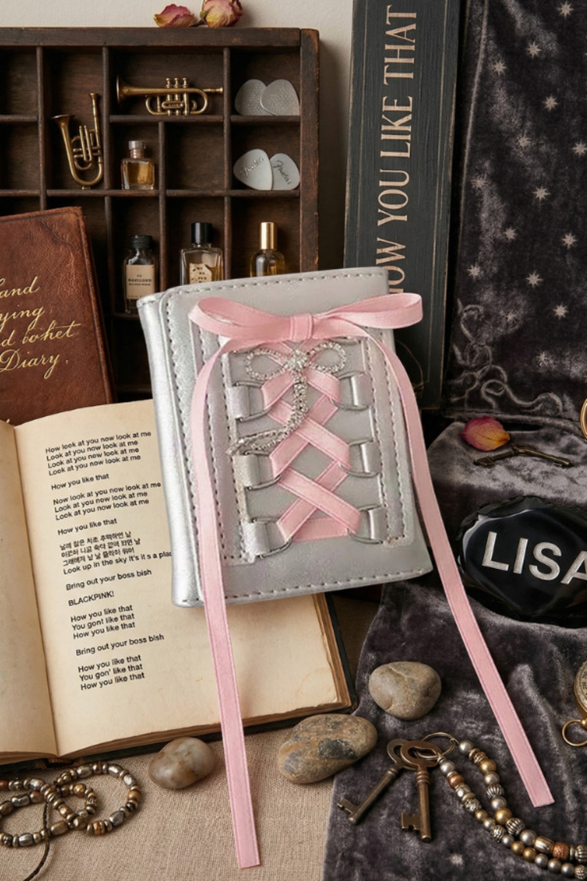 shop Gri Renk Pembe Kurdele Detaylı Kadın Cüzdan/ Kartlık