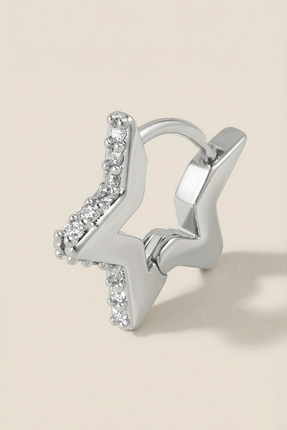 Hetra Gümüş Renkli Cerrahi Çelik Yıldız Biçimli Zirkon Halka Piercing – Helix...