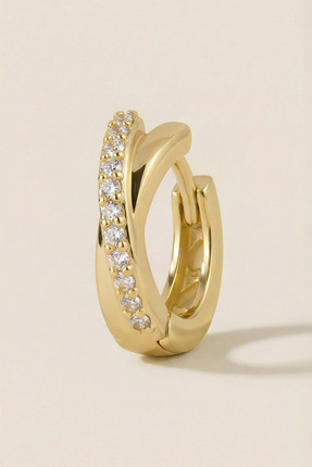 Hetra Altın Renkli Cerrahi Çelik Çapraz Geçişli Zirkon Taşlı Halka Piercing –...