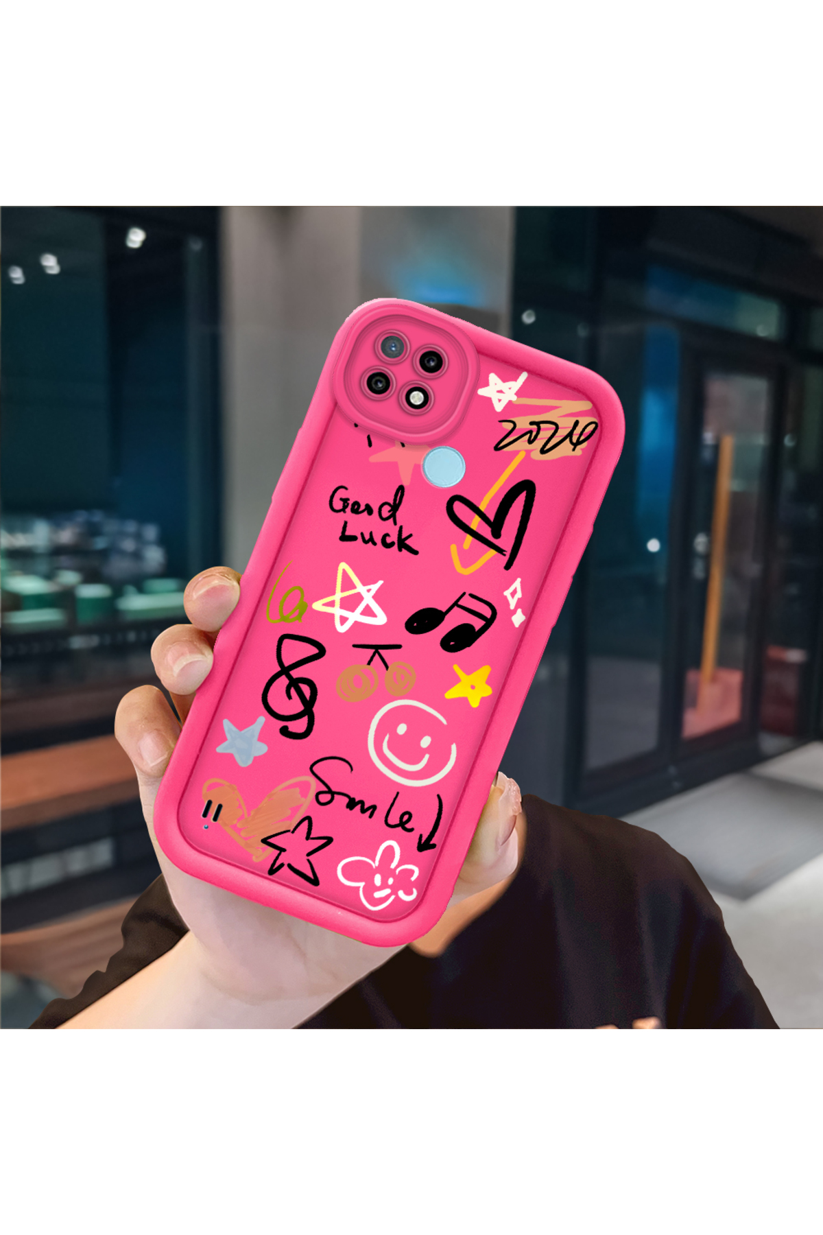 Realme C21 Compatible Pink Red Silicone Case Shockproof Camera Protection