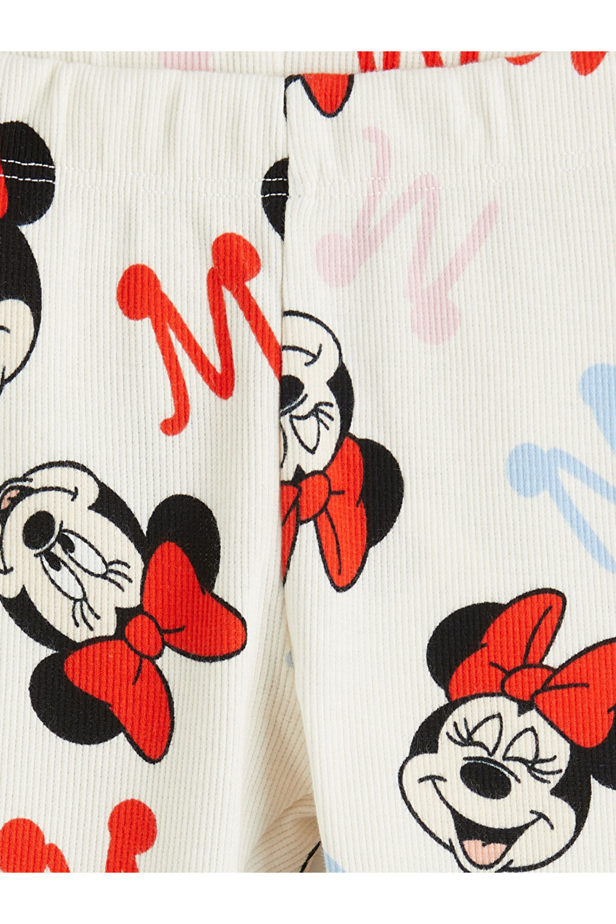 LC Waikiki Ekru Kız Çocuk Minnie Mouse Baskılı Fitilli Tayt fotoğrafı 3 (önizleme)