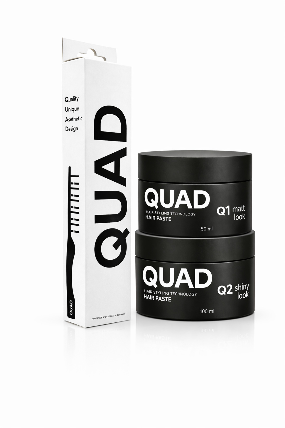 QUAD Mucizevi Taraklı Mat ve Parlak Saç Pastası Seti Güçlü Tutuş Doğal Hacim Unisex — Q1-Q2-SET