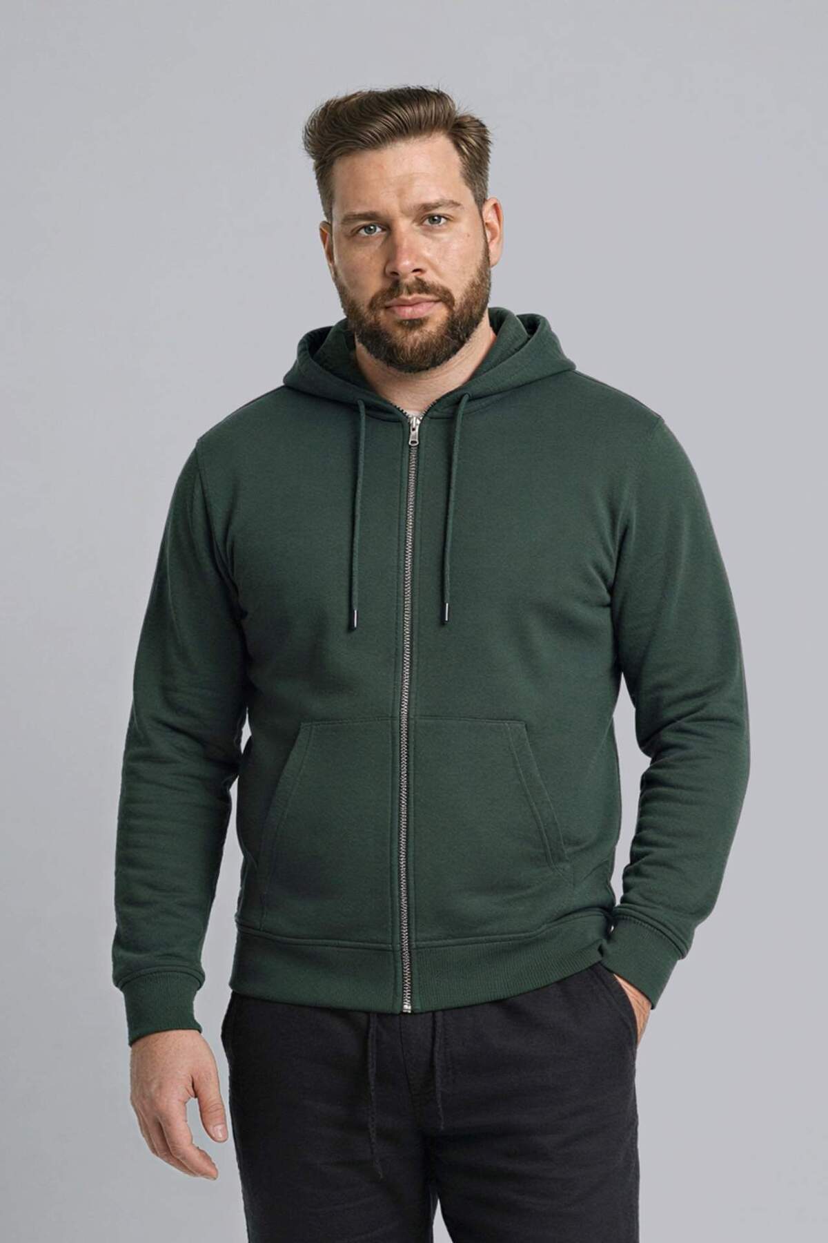 DeFacto %100 Pamuk Büyük Beden Kapüşonlu Fermuarlı Sweatshirt H2059AX26SP