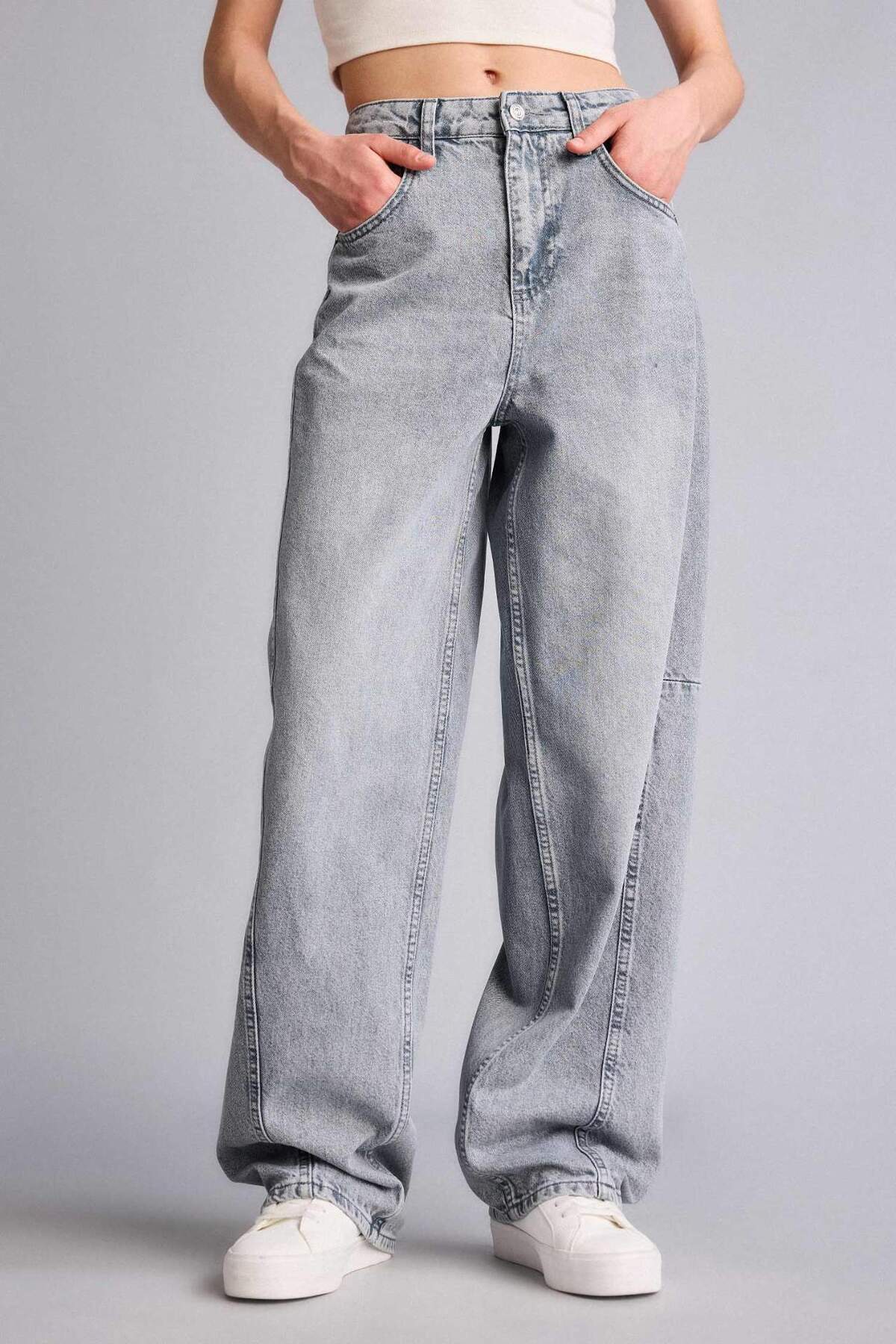 Defacto  Baggy Fıt Yüksek Bel Uzun Jean Yıkamalı Pantolon H1642AX26SM - Görsel 3