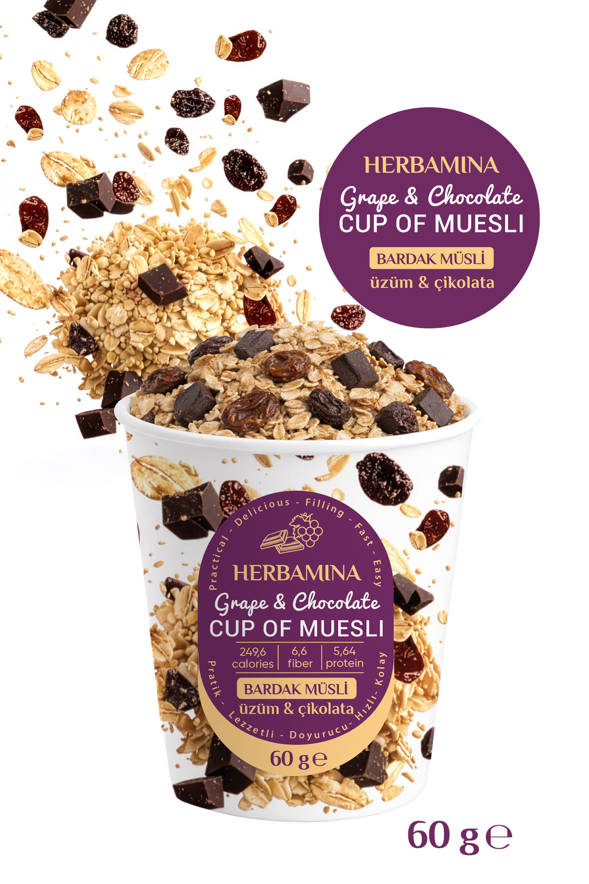 Herbamina Bardak Müsli Üzüm & Çikolatalı - 60 gr - Fiyatı, Yorumları
