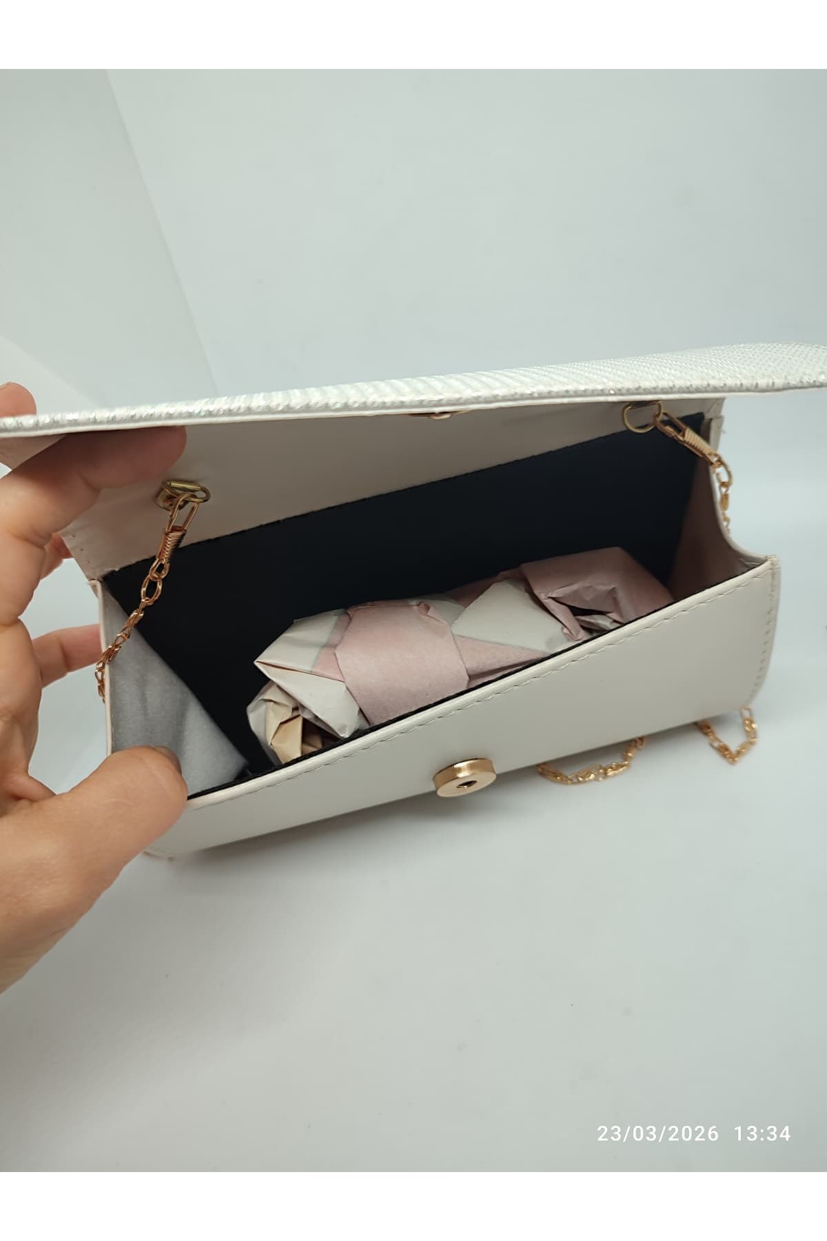 beris moda Kadın Göz Alıcı Parlak Simli Abiye Çanta 10x20cm görsel 4