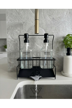 Wirewel Paslanmaz Metal Stantlı Cam Sıvı Sabunluk Seti, İkili Mutfak Standlı ...